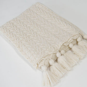 Tomeri Acrylic Reversible Knitted Tassel Throw